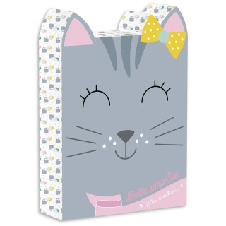 Boîte surprise : Chaton – Coffret avec 2 cartes à gratter, 2 cartes à couvrir de strass, des stickers, 4 feuilles d'origamis, 1 