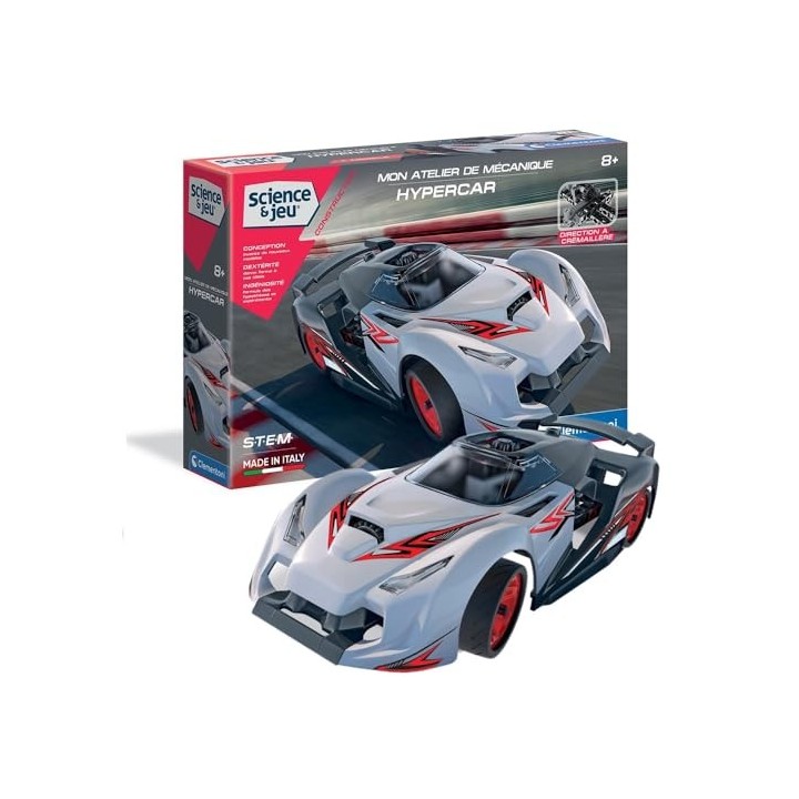 Clementoni-Mon Atelier De Mécanique-Hypercar-Jeu de Construction-Version française, fabriqué en Italie, 8 Ans et Plus, 52536 com