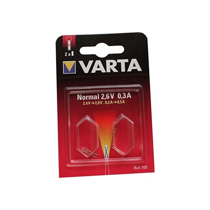 Varta 705 Lot de 2 Ampoules bi-pin 2,6 V 0,3 A