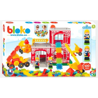 BLOKO – Grand Coffret Caserne Pompiers 100pcs + 2 Figurines 3D – Dès 12 Mois – Facile à Manipuler – Jouet Enfant 1 an et Plus – 