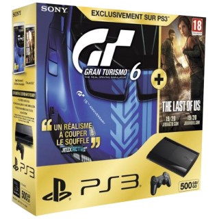 Console PS3 Ultra slim 500 Go noire + Gran Turismo 6 - édition spéciale + The Last of Us