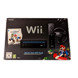 Console Wii noire + Mario Kart + Télécommande Wii Plus - noire + Volant Wii noir