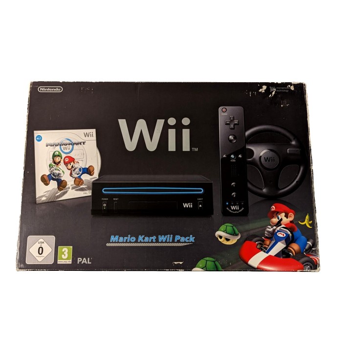 Console Wii noire + Mario Kart + Télécommande Wii Plus - noire + Volant Wii noir