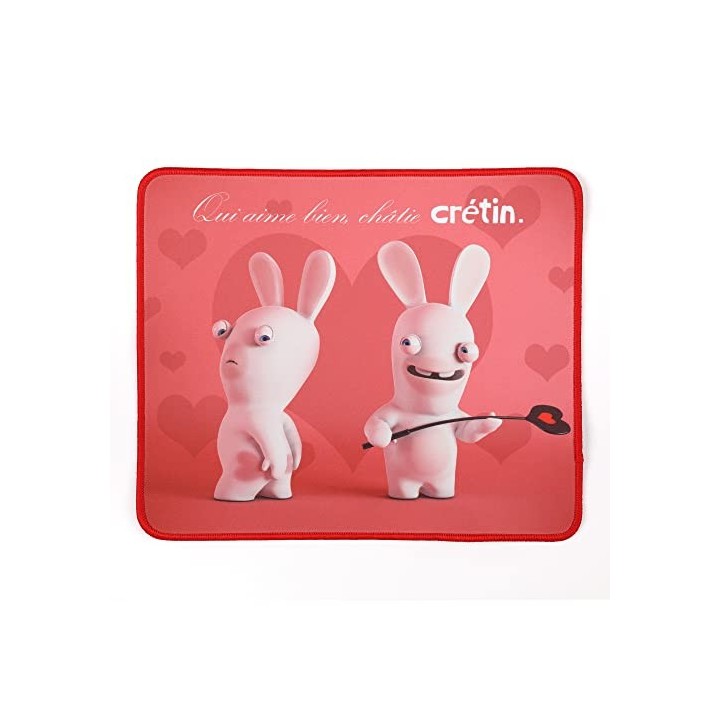 Konix Lapins crétins Tapis de souris 32 x 27 cm pour bureau PC gaming - Surface texturée antidérapante - Caoutchouc- Motif Love