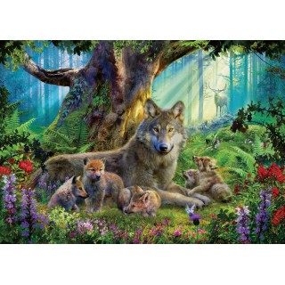 Ravensburger - Puzzle Adulte - Puzzle 1000 p - Famille de loups dans la forêt - 15987