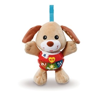 VTech - Chant' Toutou Brun, Peluche Chien Interactive, Hochet Bébé, Éveil Musical, Jouet Poussette, Siège Auto, Berceau et Parc 