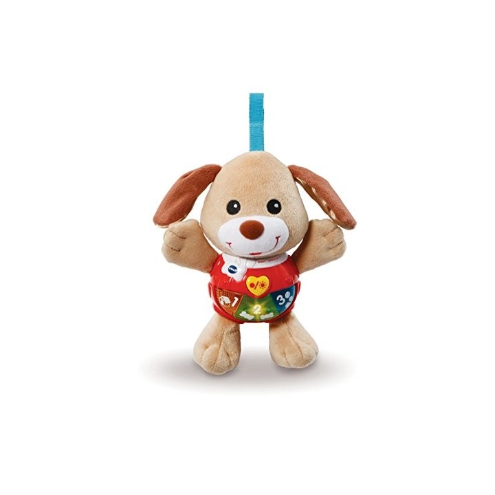 VTech - Chant' Toutou Brun, Peluche Chien Interactive, Hochet Bébé, Éveil Musical, Jouet Poussette, Siège Auto, Berceau et Parc 