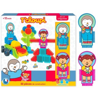 BLOKO – Coffret T’CHOUPI & LALOU – 50 Blocs de Construction + 2 Figurines - Dès 12 Mois – Facile à Manipuler – Jouet de Construc