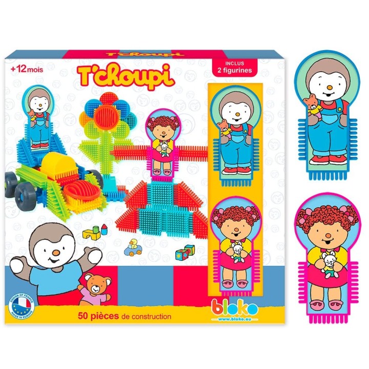 BLOKO – Coffret T’CHOUPI & LALOU – 50 Blocs de Construction + 2 Figurines - Dès 12 Mois – Facile à Manipuler – Jouet de Construc