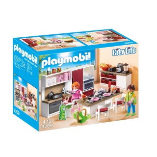 Playmobil 9269 Cuisine aménagée - City Life - Grande Cuisine familiale complètement équipée avec mobilier et Vaisselle - pour am