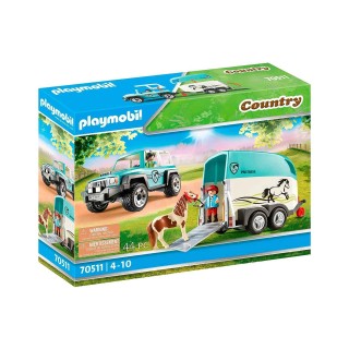 Playmobil 70511 Voiture et Van pour Poney - Country - avec Deux Personnages, Un Poney et Un 4x4 Qui Comprend Une remorque - Univ
