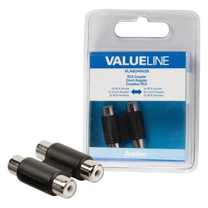 Valueline VLAB24952B Adaptateur de câble – Adaptateur pour câble (2 x RCA, 2 x RCA, Noir, Femelle/Femelle)