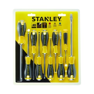 STANLEY Jeu de 10 Tournevis Standard Phillips, Pozidriv, Tête Plate en Acier au Chrome-Vanadium Résistent et Poignée Ergonomique
