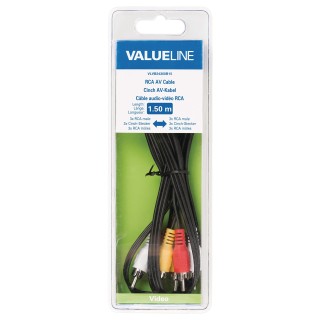 Câble Audio-vidéo 3X RCA mâles vers 3X RCA mâles 1,50 m Noir
