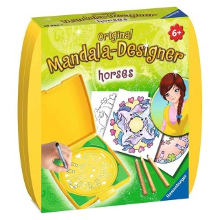 Ravensburger – Mandala Designer – Mini – Dessin – Loisir créatif – Kit voyage – Pochoir – Horses – Chevaux – Activité créative –