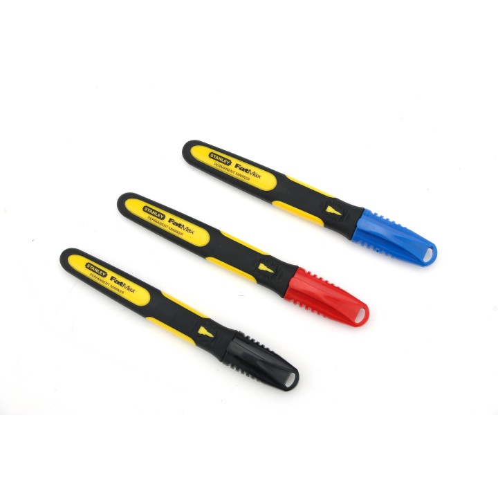 Stanley 0-47-322 Marqueurs 3 Couleurs - Gamme FatMax - Corps Bi Matière - Pointe Fine - Marqueur Permanent Résistante À L'Eau Et