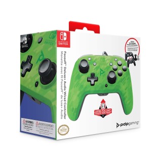 Pdp Gaming Faceoff deluxe+ Filaire Switch Pro Manette - Vert Camo - Licence Officiel By Nintendo - Customizable Buttons And Padd