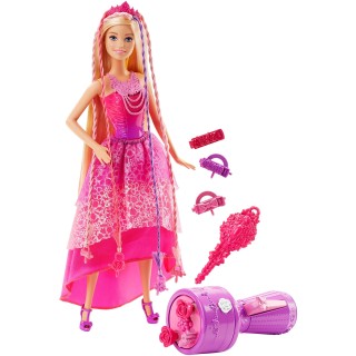 Barbie poupée Princesse Tresses Magiques aux longs cheveux, perles et accessoires inclus, jouet pour enfant, DKB62