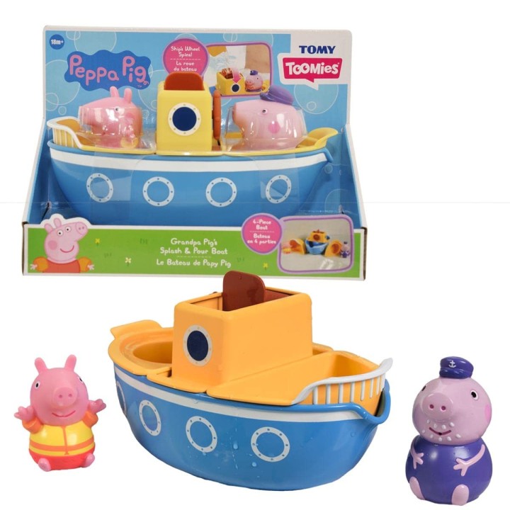 Bizak TOMY E73414 Toomies Le Jouet Bateau de Papy Pig - Bain Peppa En 4 Parties avec Arroseurs Amovibles et Moulin à Eau Convien