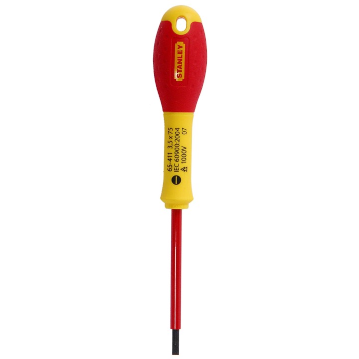 Stanley 1-65-411 - Tournevis Électricien Isolé 1000V 3,5X75Mm Gamme FatMax - Fabriqué En France - Normé - Lame En Acier - Couche