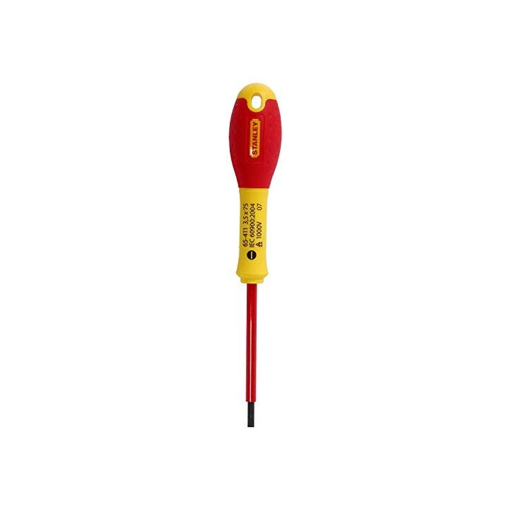 Stanley 1-65-411 - Tournevis Électricien Isolé 1000V 3,5X75Mm Gamme FatMax - Fabriqué En France - Normé - Lame En Acier - Couche
