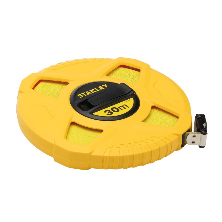 Stanley 0-34-297 Mètre À Ruban Fibre De Verre 30 M Jaune Fluo - Revêtement Pvc - Anti-Corrosion - Anti-UV Et Non Conducteur - Cl