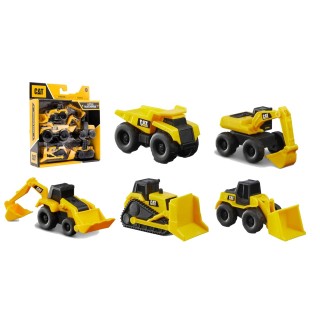 Caterpillar- Pack de 5 Mini Machines 8 cm Véhicule de Chantier Plastique, 82150, Jaune