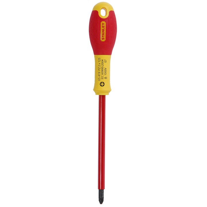 Stanley 1-65-419 Tournevis Électricien Isolé Pz2 125 Mm 1000 V - Gamme FatMax - Fabriqués En France - Lame En Acier - Sablage De