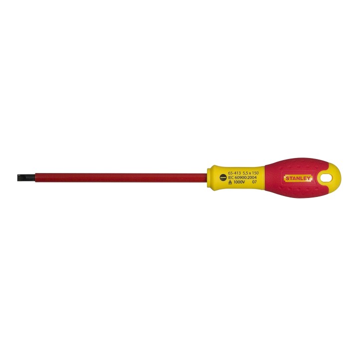 Stanley 1-65-413 Tournevis Électricien Isolé 1000V 5,5X150Mm - Gamme FatMax - Fabriqués En France - Lame En Acier - Sablage De L