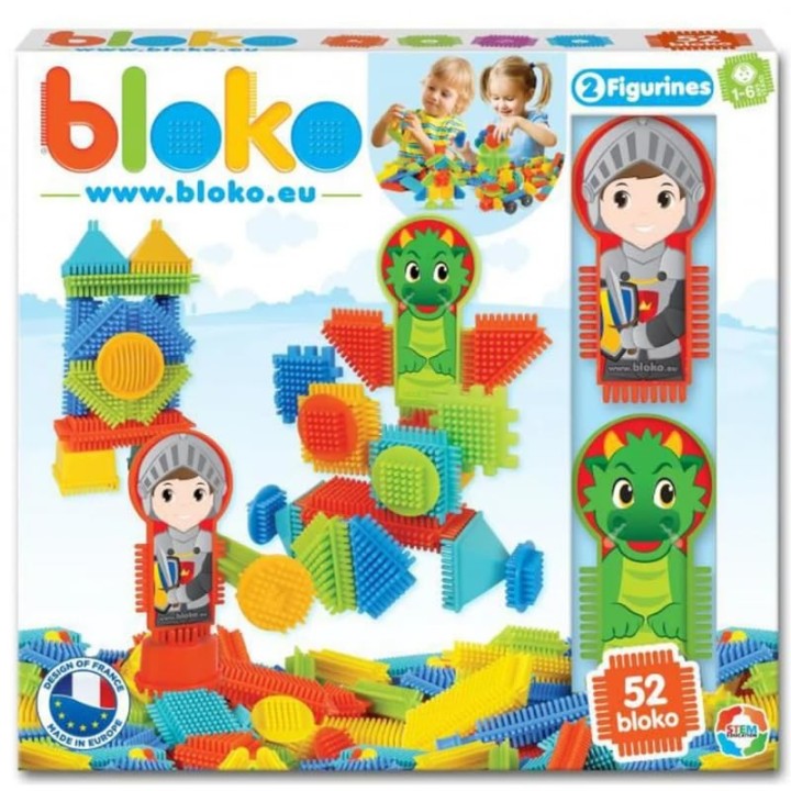 BLOKO – Coffret de 50 BIoko avec 2 Figurines Dragon – Dès 12 Mois – Fabriqué en Europe – Jouet de Construction 1er âge – 503547