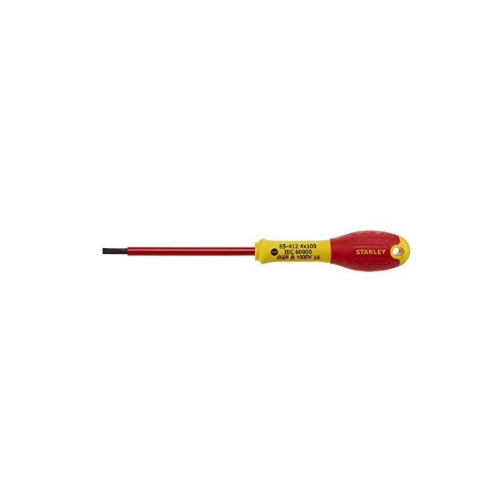 Stanley 1-65-412 - Tournevis Électricien - Gamme FatMax Isolé 1000 V Electricien 4X100Mm - Fabriqué En France - Normé - Poignée 