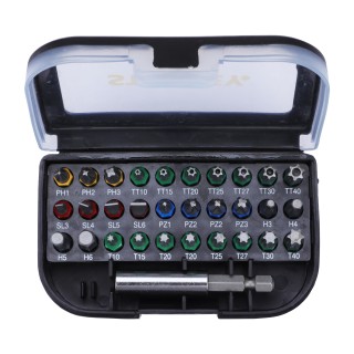 STANLEY STA60490-XJ Coffret Boîte compacte 30 vissage de 25 mm avec la présence d'un Code Couleur + 1 Porte-Embout, Noir