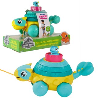 Tomy E73410 Toomies Jouet Jurassic World Ankylosaure empile & tire, Jouet Dinosaure pour tout-petits, jeu d'éveil bébé, Convient