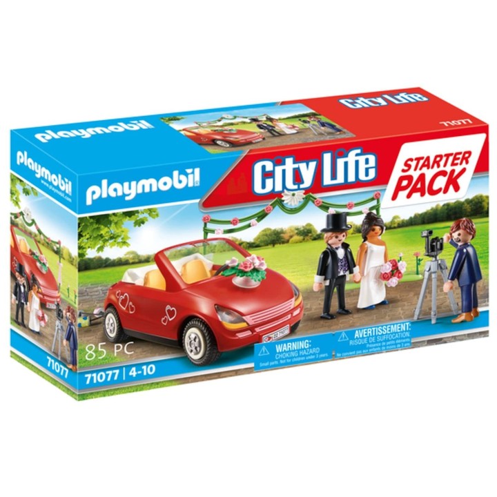 Playmobil 71077 Couple de mariés avec Photographe et Voiture - City Life - avec Trois Personnages, Une Automobile et Un Appareil