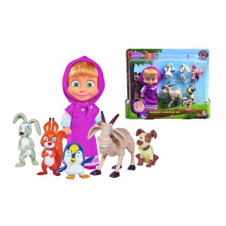 Simba - Masha et Michka - Masha et Amis Animaux - Mini Poupée 12cm + 5 Figurines Animaux Inclus - 109301060