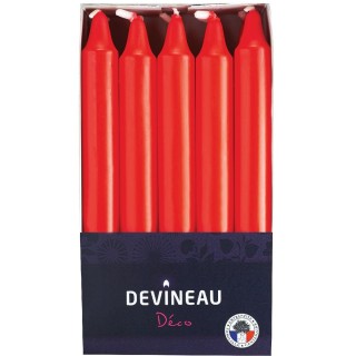 Bougie cylindrique couleur Devineau - Rouge - Non parfumé - Vendu par 10