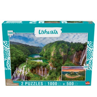 Goliath - Puzzle Adulte - Collection Ushuaïa - 2 Puzzles : Chutes de Plitvice (Croatie - 1000 pièces) et Lac Skadar (Montenegro 