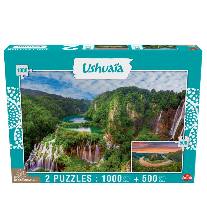 Goliath - Puzzle Adulte - Collection Ushuaïa - 2 Puzzles : Chutes de Plitvice (Croatie - 1000 pièces) et Lac Skadar (Montenegro 