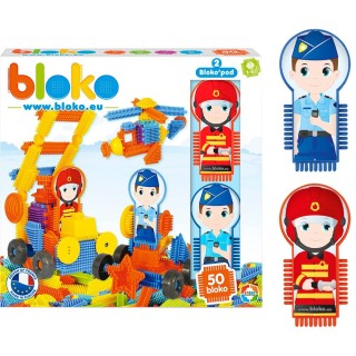 BLOKO – Coffret 50 BIoko avec 2 Figurines Secours – Dès 12 Mois – Fabriqué en Europe – Jouet de Construction 1er âge – 503540