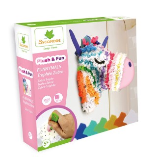 SYCOMORE- Kit de Loisir créatif Enfant-Funnymals Zèbre-Trophée 3D à customiser-DIY-Plush & Fun-Dès 5 ans-Sycomore-CRE8022, CRE80