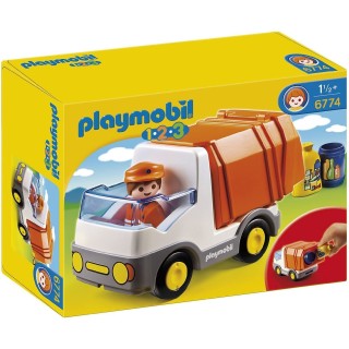 PLAYMOBIL 1.2.3 6774 Camion Poubelle - avec Un Personnage, Un véhicule et des Accessoires - Mes Premiers Playmobil - Apprendre e