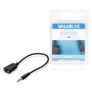 Câble coupleur Audio Jack 3,5 mm stéréo mâle vers 2X Jack 3,5 mm Femelles 0,20 m Noir