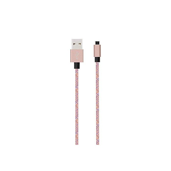 BIGBEN CONNECTED Câble Tissé Micro USB Réversible Rose de 2 Métres