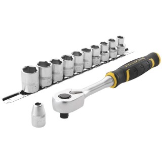 Stanley Fmmt82680-0 Cliquet 120 Dents 3/8’’ Gamme FatMax + 10 Douilles + 10 Embouts + Porte-Embout – Angle De Reprise 3° - Tête 