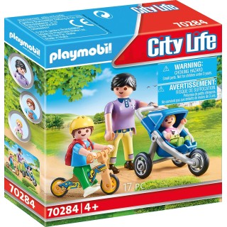 Playmobil 70284 Maman avec Enfants - City Life - avec Trois Personnages, Un Buggy de Sport, Un vélo d'apprentissage, Un Casque e