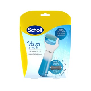Scholl Râpe Pieds Electrique Velvet Smooth Rouleau Exfoliant et Anti-Callosités avec Recharge Contour du Pied et Piles Incluses