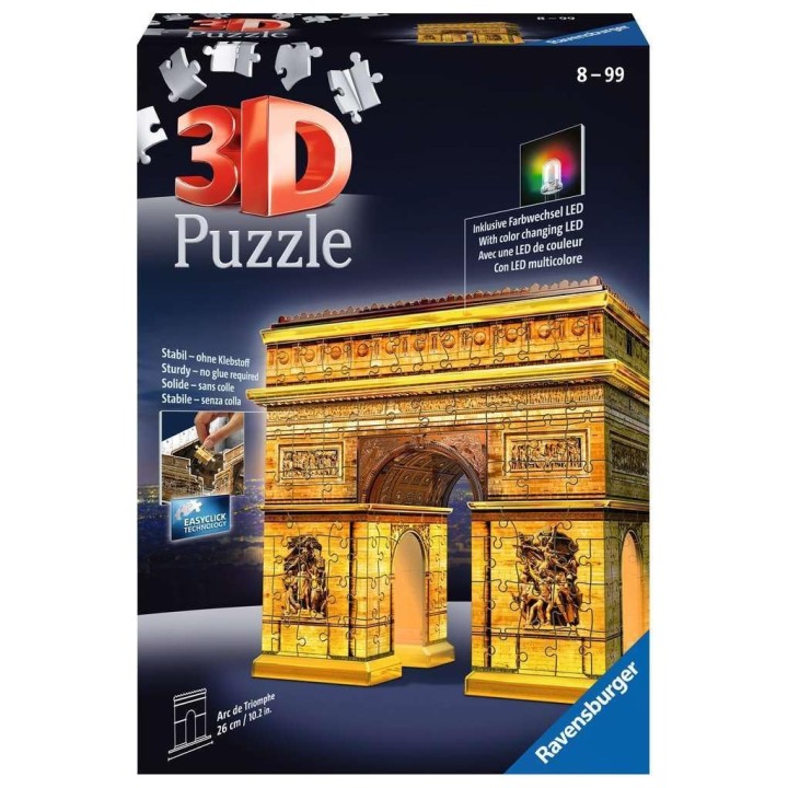 Ravensburger - Puzzle 3D Building - Arc de Triomphe illuminé - A partir de 8 ans - 216 pièces numérotées à assembler sans colle 