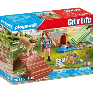 PLAYMOBIL 70676 Set cadeau Educatrice et chiens- City Life- La maison moderne- idée cadeau prêt à offrir