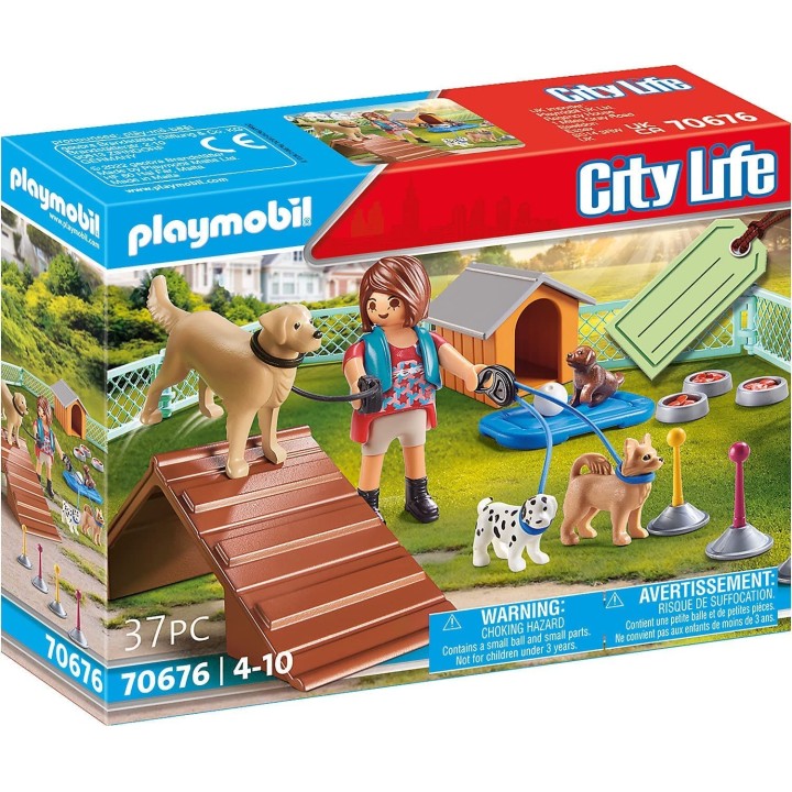 PLAYMOBIL 70676 Set cadeau Educatrice et chiens- City Life- La maison moderne- idée cadeau prêt à offrir