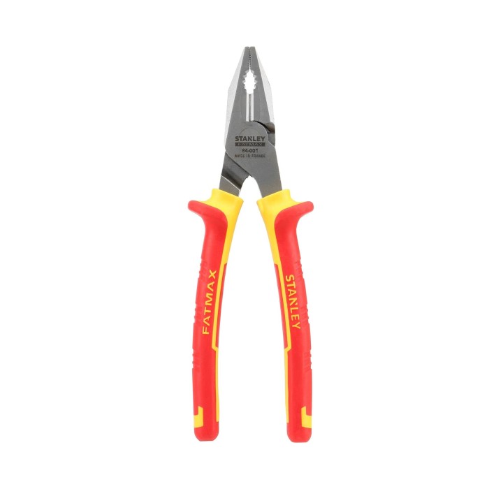 Stanley 0-84-001 Pince Universelle Isolée 185 Mm Gamme Fatmax - Poignée Bi Matière 1000V - Tête Chromé Inoxydable - Taillants Tr